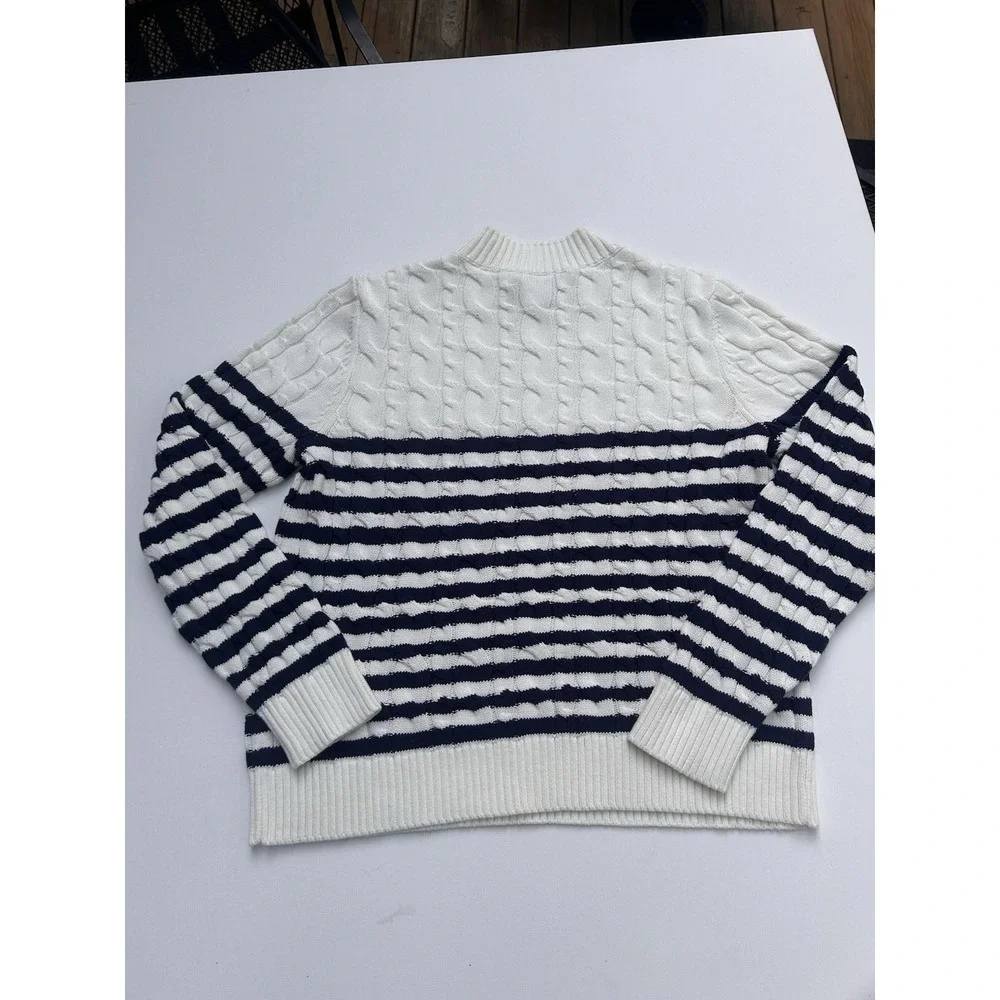 Lands End Stripe Sweater Fisherman Coastal Preppy Size L